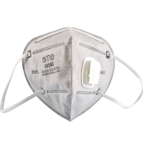 Khẩu Trang Hoạt Tính KN95 Van Thở AMS A9541V, 25 Cái/Hộp, 10 Hộp/Thùng