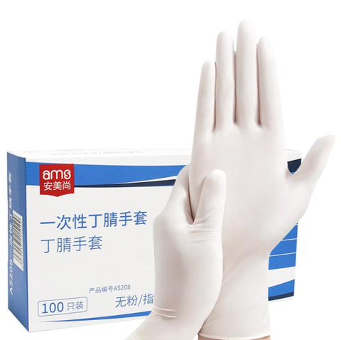 Găng Tay Nitrile Dùng 1 Lần Màu Trắng AMS A5208, Cỡ S Đến L, 100 Cái/Hộp, 10 Hộp/Thùng