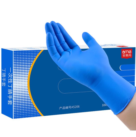 Găng Tay Nitrile Dùng 1 Lần Màu Xanh AMS A5208, Cỡ M Đến L, 100 Cái/Hộp, 10 Hộp/Thùng
