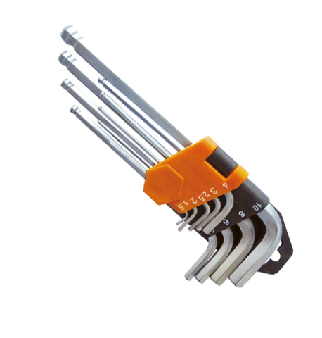 9pc Extra Long Arm Ball Point Hex Key Set, WD258B, 1.5,2,2.5,3,4,5,6,8,10mm, WEDO, Steel