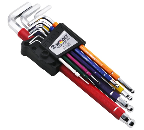 9pc Multi-color Extra Long Arm Ball Point Hex Key Set, WEDO181-S9, 1.5,2,2.5,3,4,5,6,8,10mm, WEDO, Steel
