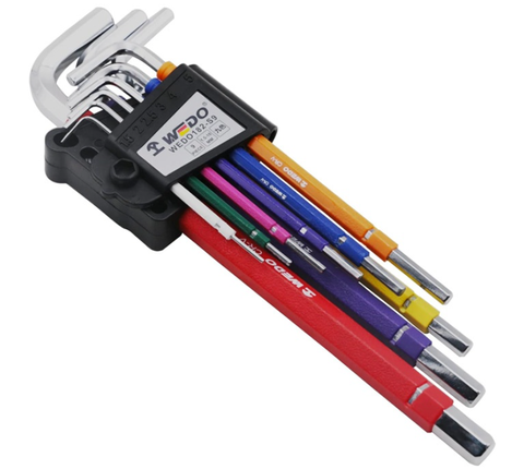 9pc Multi-color Extra Long Arm Hex Key Set, WEDO182-S9, 1.5,2,2.5,3,4,5,6,8,10mm, WEDO, Steel
