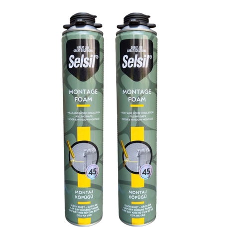 Selsil Selfoam Montage Foam 750ml, Chất Trám Bọt Nở Pu Dùng Súng Bắn Gunfoam, Vàng Nhạt, 12 Chai/Thùng