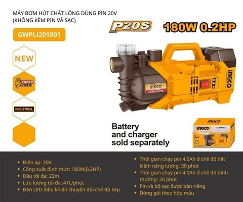 Máy Bơm Nước Dùng Pin 20V INGCO