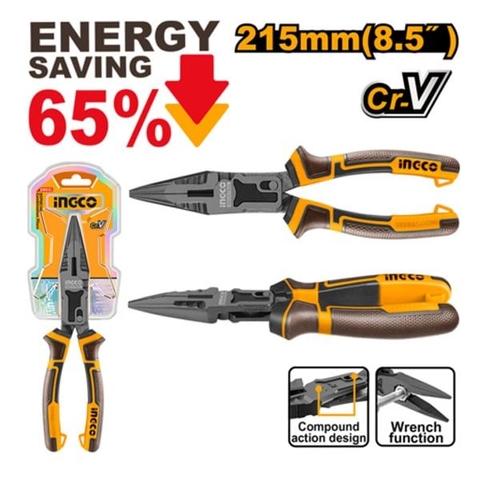 Kìm Mũi Dài Trợ Lực Cao Cấp 8.5 Inch/215mm Ingco