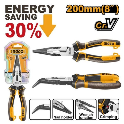 Kìm Mũi Cong Có Trợ Lực 8 Inch/200mm Ingco