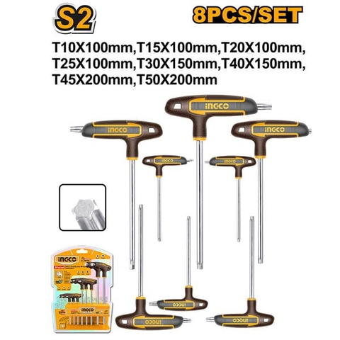 Bộ 8 Chìa Lục Giác Tay Cầm Chữ T Đầu Sao Ingco