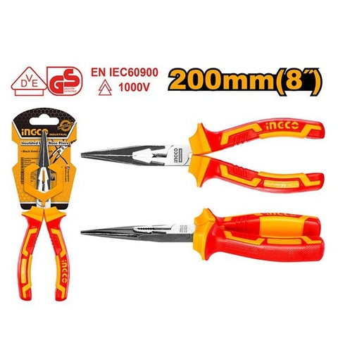 Kìm Mũi Nhọn Cách Điện 8 Inch/200mm Ingco