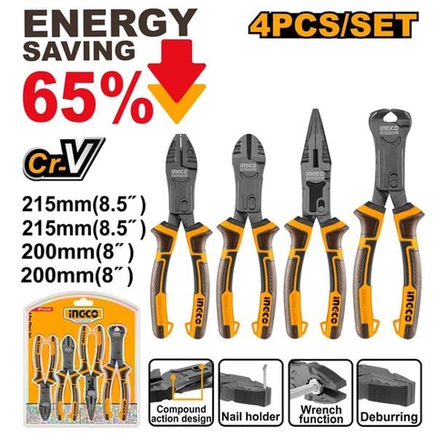 Bộ 4 Kìm Trợ Lực 8, 8.5 Inch Ingco