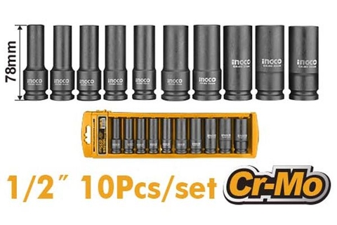 Bộ Đầu Tuýp Lục Giác 1/2 Inch X 78mm 10 Chi Tiết Ingco