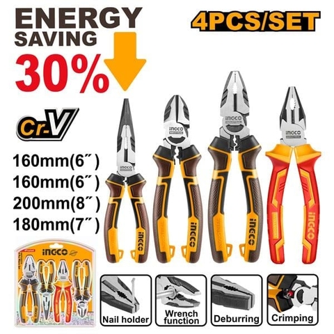 Bộ 4 Kìm Trợ Lực Và Cách Điện Cao Cấp 6, 7, 8 Inch Ingco