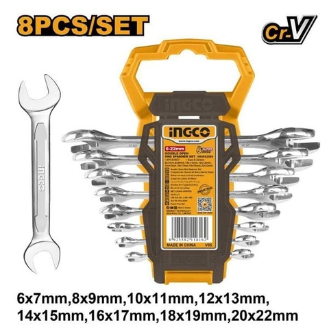 Bộ Cờ Lê 2 Đầu Miệng 8 Chi Tiết 6-22mm Ingco