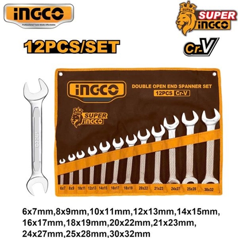 Bộ Cờ Lê 2 Đầu Miệng 12 Chi Tiết 6-32 Ingco