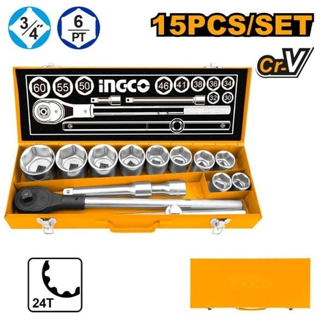 Bộ Đầu Tuýp Và Cần Mở 3/4 Inch 15 Chi Tiết Ingco