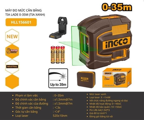 Máy Cân Mực Laser 2 Tia Xanh 0-35m INGCO