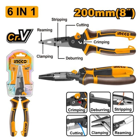 Kìm Mũi Dài Đa Năng 6 Trong 1 Cao Cấp 8 Inch/200mm Ingco