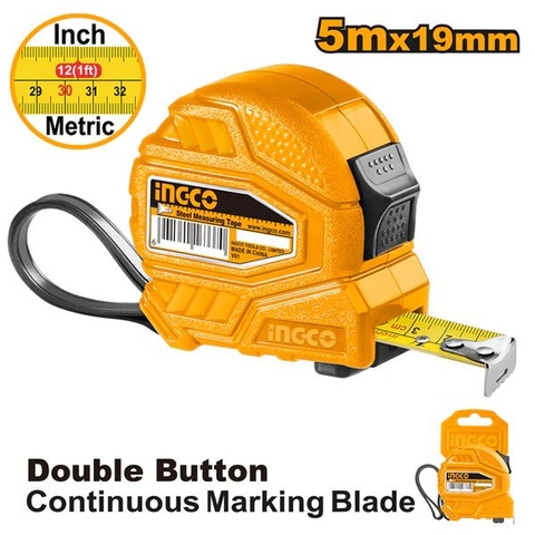 Thước Cuộn Thép Nền Vàng 5mx19mm Ingco