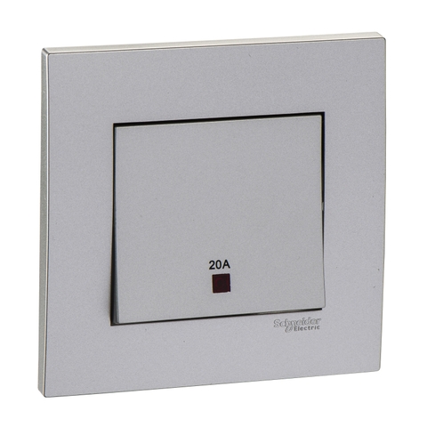 Bộ Công Tắc Đơn 2 Cực 20A Vivace Schneider KB31D20NE_AS_G19, 86x86mm, Màu Xám Bạc, 10 Cái / Hộp, 100 Cái / Thùng