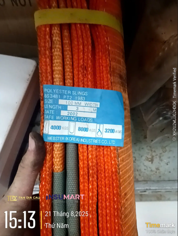 Cáp Vải Dẹt 2 Đầu Mắt (Web Sling Eye To Eye) Webster (Korea) Industries, Bản Rộng 100mm, Tải Trọng 3.2 Tấn, Dài 3m