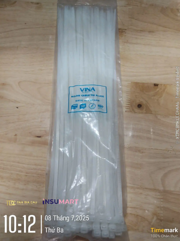 Dây Rút Nhựa Vina Plastic, 8×400mm, Trắng, 100 Cái / Bịch