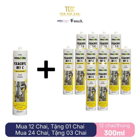 Kerakoll Fixacryl M1C - Silicone Chống Cháy M1C, 300ml, Trắng, 12 Chai/Thùng