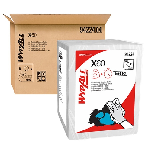 Giấy Thấm Dầu, Hóa Chất Chuyên Dụng Trong Công Nghiệp Kimberly Clark WYPALL X60 94224, 28x35cm, 100 Tờ/Gói, 8 Gói/Thùng