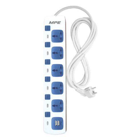Ổ Cắm Đa Năng MPE AM5S-2USB, Chiều Dài Dây 3m, 1 Cái/Hộp, 24 Cái/Thùng