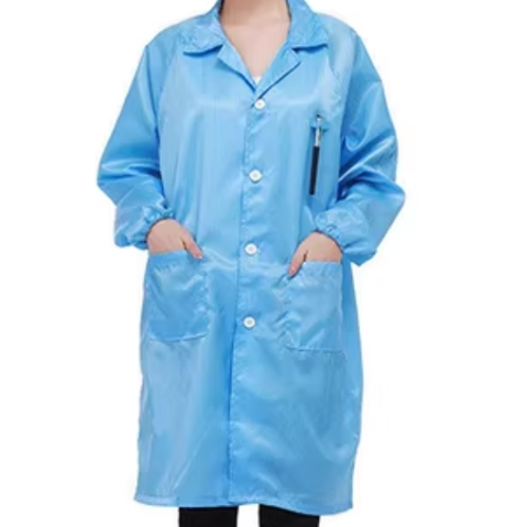 Áo Choàng Phòng Sạch Chống Tĩnh Điện, Khóa Kéo Phía Trước Hoặc Cài Nút, Cổ Hình Chữ V, Cỡ S Đến 4XL, Xanh Dương
