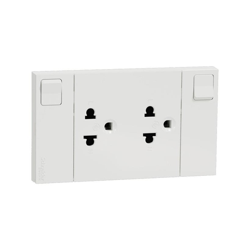 Bộ Ổ Cắm Đôi 3 Chấu 16A Có Công Tắc AvatarOn Schneider A Schneider M3T_SIS_WE, 86x86mm, 12 Cái / Hộp, 72 Cái / Thùng