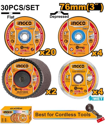 Bộ 30 Đá Cắt, Đá Mài Và Nhám Xếp 76mm INGCO