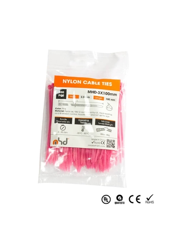 Dây Rút Nhựa Bee AUTO, Mã MHD Series, Bản Rộng 3-8mm, Chiều Dài 100-500mm, Màu Hồng, 100 Sợi/Bịch