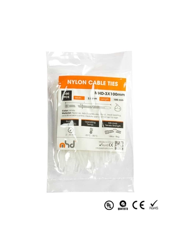 Dây Rút Nhựa Bee AUTO, Mã MHD Series, Bản Rộng 3-8mm, Chiều Dài 100-500mm, Màu Trắng, 100 Sợi/Bịch