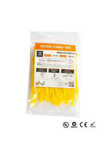 Dây Rút Nhựa Bee AUTO, Mã MHD Series, Bản Rộng 3-8mm, Chiều Dài 100-500mm, Màu Vàng, 100 Sợi/Bịch