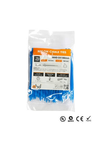 Dây Rút Nhựa Bee AUTO, Mã MHD Series, Bản Rộng 3-8mm, Chiều Dài 100-500mm, Màu Xanh Dương, 100 Sợi/Bịch