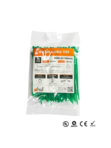 Dây Rút Nhựa Bee AUTO, Mã MHD Series, Bản Rộng 3-8mm, Chiều Dài 100-500mm, Màu Xanh Lá, 100 Sợi/Bịch