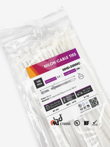 Dây Rút Nhựa Chịu Nhiệt Bee AUTO, Bản Rộng 2.5-9mm, Chiều Dài 100-992mm, Mã MHDF-100MC-370HD, MHD-200MC-920HD, 100 Sợi/Bịch, Màu Trắng