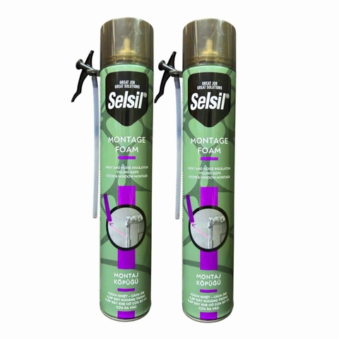Selsil Selfoam Montage Foam 750ml, Chất Trám Bọt Nở PU Dùng Vòi Sẵn Selfoam, Vàng Nhạt, 12 Chai/Thùng
