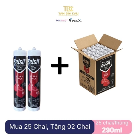 Selsil Tseal 5000 Ultra Tack - Keo Dán Và Chống Thấm, Chịu Lực Cao Gốc Ms- Hybrid T5000, 290ml, Xám, 25 Chai/Thùng