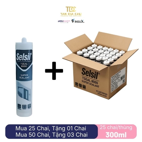 Selsil Tseal 8000 Super Sealant - Chất Trám Đa Dụng T8000 Gốc Acrylic Và Silicone, 300ml, Xám, 25 Chai/Thùng