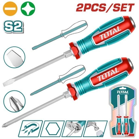 Bộ 2 Tua Vít Đóng Đầu Dẹp Và Bake Sl6.5x125 Và Ph2x125mm Total