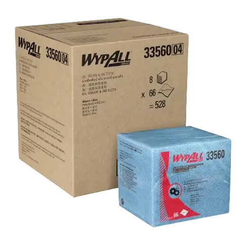 Giấy Lau Thấm Dầu Trong Công Nghiệp Kimberly Clark WYPALL OIL/GREASE QFBLUE WIPERS 33560, 26.6x30.3cm, 66 Tờ/Gói, 8 Gói/Thùng