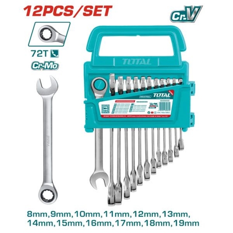 Bộ Cờ Lê Miệng Vòng Tự Động 12 Chi Tiết 8-19mm Total