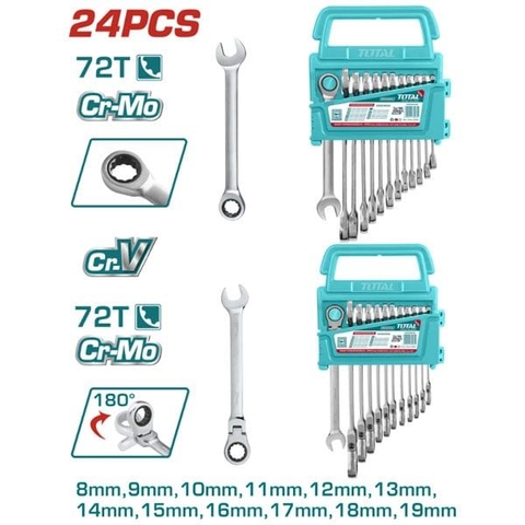 Bộ 24 Cờ Lê Vòng Miệng Tự Động 8-19mm Total