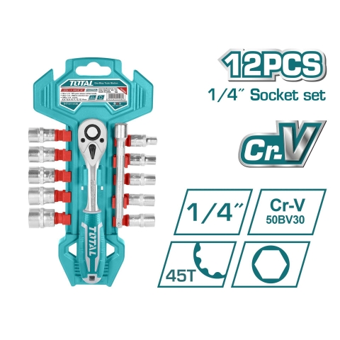 Bộ Cần Tự Động Và Đầu Tuýp 1/4 Inch 12 Chi Tiết Total
