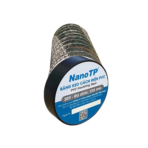 Băng Keo Điện NanoTP BKĐ125-20Y, 125 Mic, 12.5cm x 20Y, Đen, 10 Cuộn / Lốc
