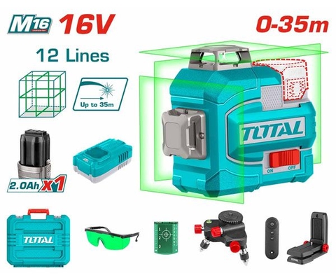 Máy Cân Mực Laser 12 Tia Xanh Dùng Pin 16V Total TLL301201