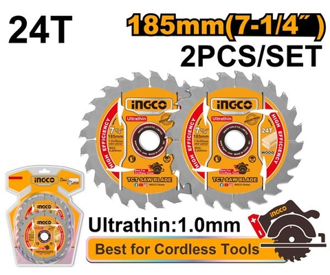 Bộ 2 Lưỡi Cưa TCT Siêu Mỏng 185mmx24t INGCO
