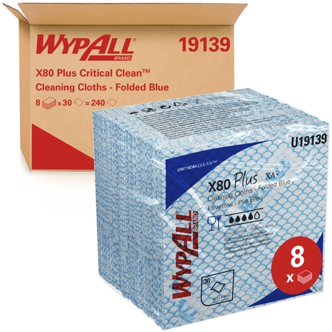 Giấy Lau Thấm Chuyên Dụng Trong Chế Biến Thực Phẩm Kimberly Clark WYPALL X80 PLUS 19139, 33.5x34.5cm, 30 Tờ/Gói, 8 Gói/Thùng