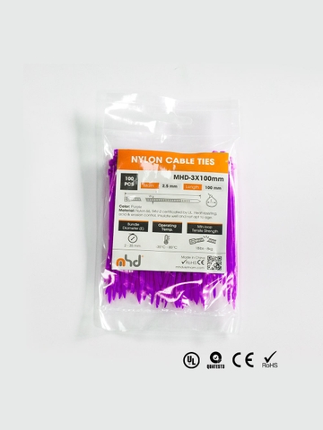 Dây Rút Nhựa Bee AUTO, Mã MHD Series, Bản Rộng 3-8mm, Chiều Dài 100-500mm, Màu Tím, 100 Sợi/Bịch