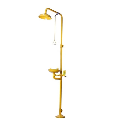 Thiết Bị Rửa Mắt Và Tắm Khẩn Cấp Dạng Đứng, Inox 304, Phủ ABS, Màu Vàng, Có Tay Cầm, Có Vòi Sen, Có Chân Đạp